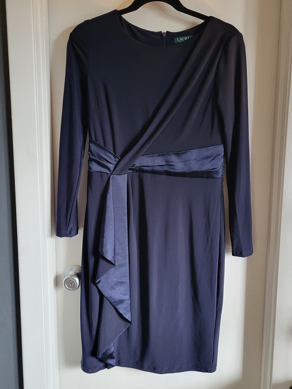 Lauren Ralph Lauren Deep Navy Long-Sleeve Wrap-Accent Dress
